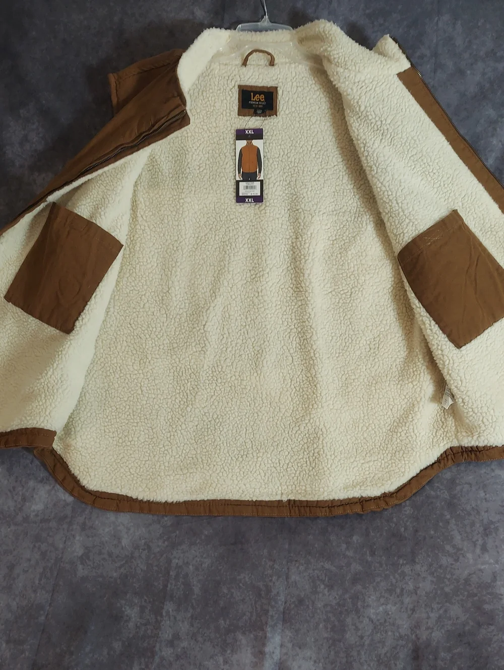 NWT Lee Men's 2X Tan Faux-Sherpa-Lined Workwear Vest Durable Canvas
